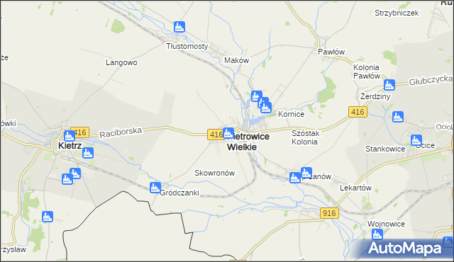 mapa Pietrowice Wielkie, Pietrowice Wielkie na mapie Targeo