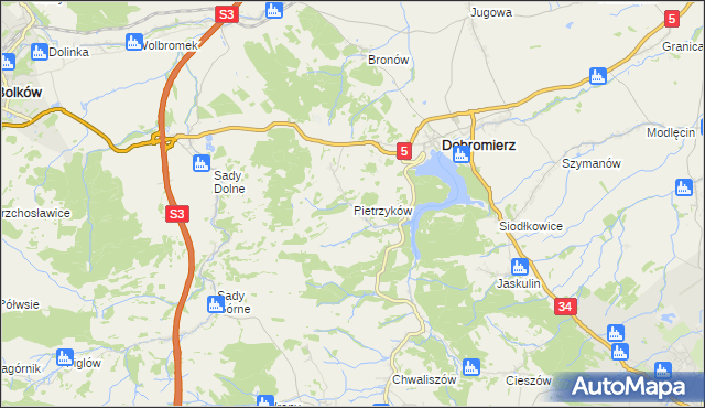 mapa Pietrzyków gmina Dobromierz, Pietrzyków gmina Dobromierz na mapie Targeo