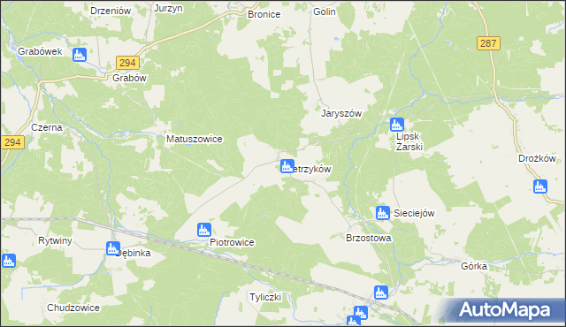 mapa Pietrzyków gmina Lipinki Łużyckie, Pietrzyków gmina Lipinki Łużyckie na mapie Targeo
