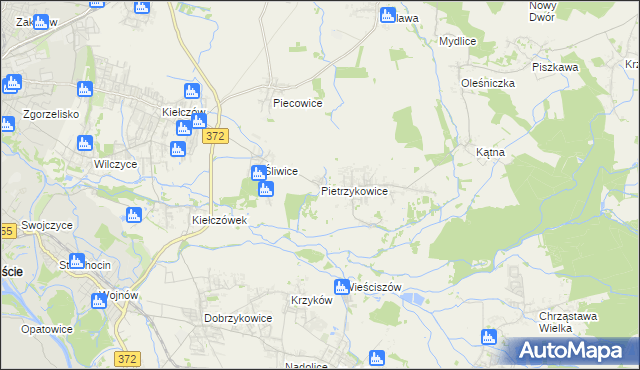 mapa Pietrzykowice gmina Długołęka, Pietrzykowice gmina Długołęka na mapie Targeo