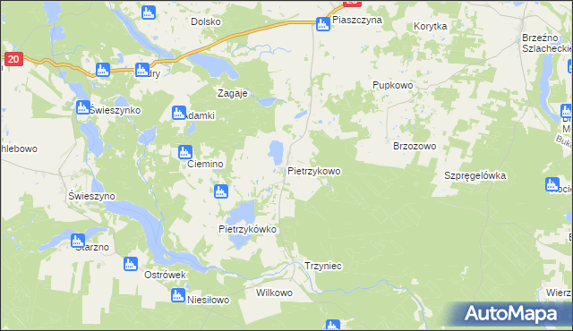 mapa Pietrzykowo gmina Koczała, Pietrzykowo gmina Koczała na mapie Targeo