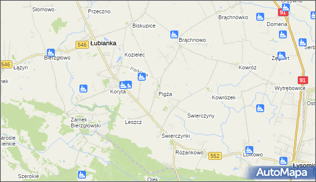 mapa Pigża gmina Łubianka, Pigża gmina Łubianka na mapie Targeo