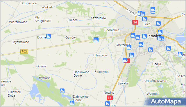 mapa Pilaszków gmina Łowicz, Pilaszków gmina Łowicz na mapie Targeo