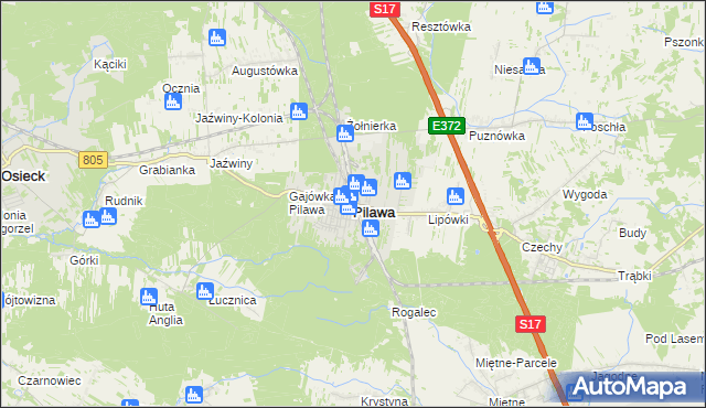 mapa Pilawa powiat garwoliński, Pilawa powiat garwoliński na mapie Targeo