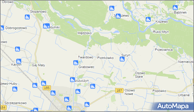 mapa Piotrkówko gmina Szamotuły, Piotrkówko gmina Szamotuły na mapie Targeo