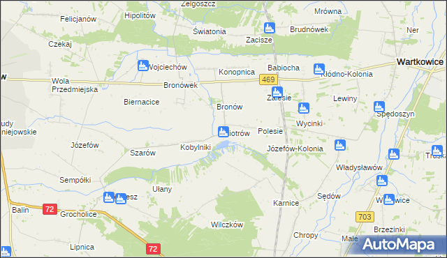 mapa Piotrów gmina Poddębice, Piotrów gmina Poddębice na mapie Targeo