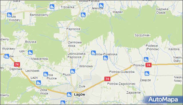 mapa Piotrów-Porębiska, Piotrów-Porębiska na mapie Targeo