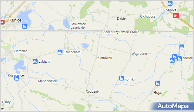 mapa Piotrówek gmina Kunice, Piotrówek gmina Kunice na mapie Targeo