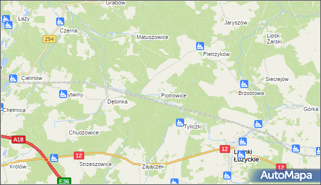 mapa Piotrowice gmina Lipinki Łużyckie, Piotrowice gmina Lipinki Łużyckie na mapie Targeo