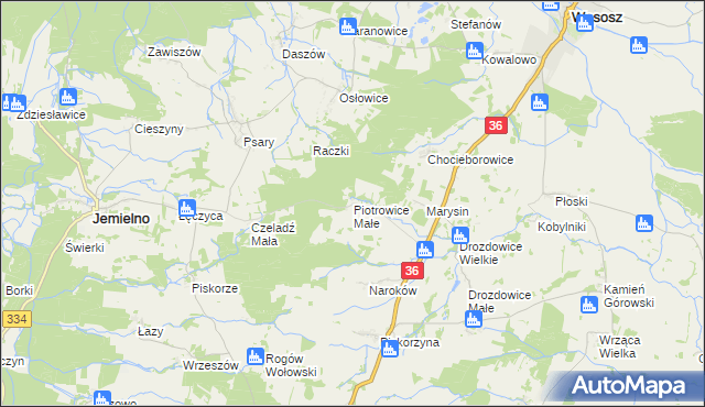 mapa Piotrowice Małe gmina Jemielno, Piotrowice Małe gmina Jemielno na mapie Targeo