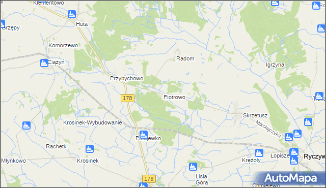 mapa Piotrowo gmina Ryczywół, Piotrowo gmina Ryczywół na mapie Targeo