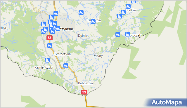 mapa Pisary gmina Międzylesie, Pisary gmina Międzylesie na mapie Targeo