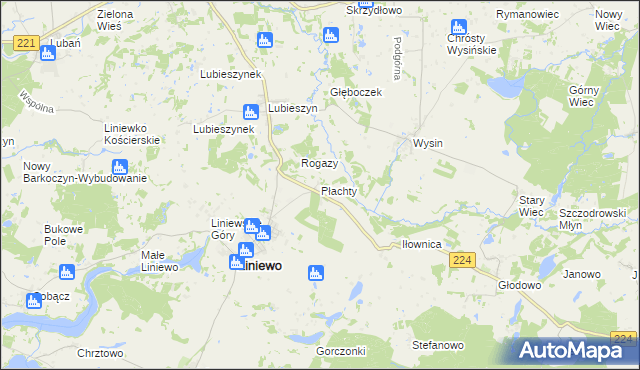 mapa Płachty gmina Liniewo, Płachty gmina Liniewo na mapie Targeo