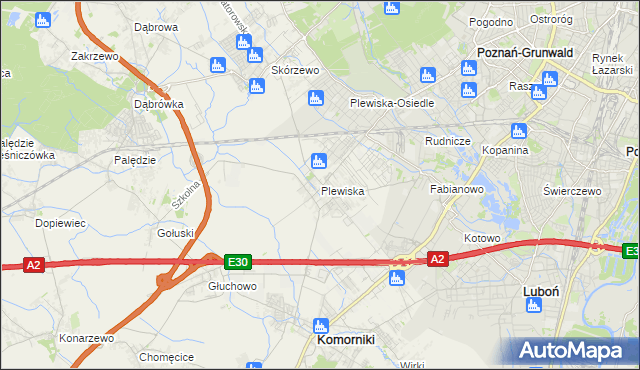 mapa Plewiska gmina Komorniki, Plewiska gmina Komorniki na mapie Targeo