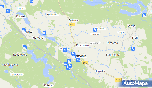 mapa Płoszkowo gmina Bierzwnik, Płoszkowo gmina Bierzwnik na mapie Targeo