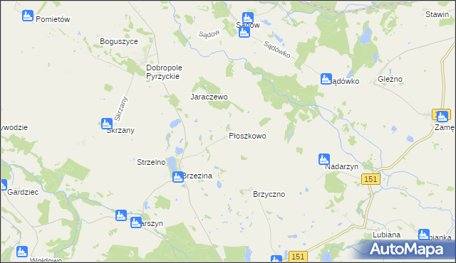 mapa Płoszkowo gmina Dolice, Płoszkowo gmina Dolice na mapie Targeo