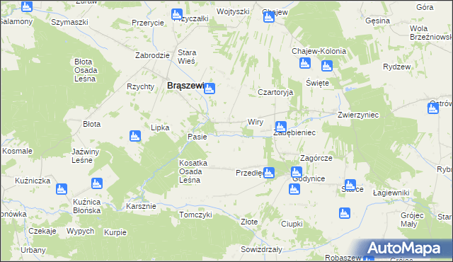 mapa Pluty gmina Brąszewice, Pluty gmina Brąszewice na mapie Targeo