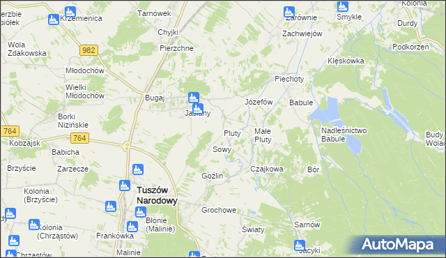 mapa Pluty gmina Tuszów Narodowy, Pluty gmina Tuszów Narodowy na mapie Targeo