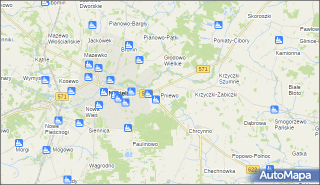 mapa Pniewo gmina Nasielsk, Pniewo gmina Nasielsk na mapie Targeo