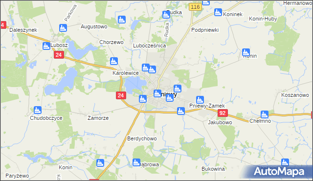 mapa Pniewy powiat szamotulski, Pniewy powiat szamotulski na mapie Targeo