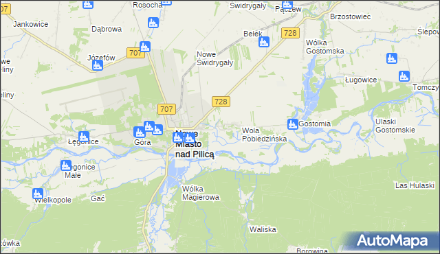 mapa Pobiedna gmina Nowe Miasto nad Pilicą, Pobiedna gmina Nowe Miasto nad Pilicą na mapie Targeo