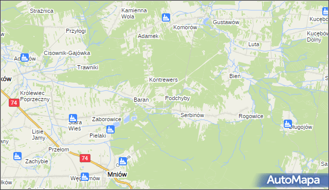 mapa Podchyby, Podchyby na mapie Targeo