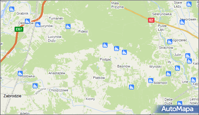 mapa Podgać gmina Zabrodzie, Podgać gmina Zabrodzie na mapie Targeo