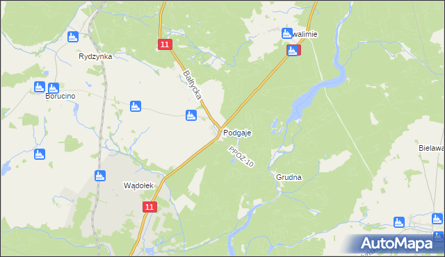 mapa Podgaje gmina Okonek, Podgaje gmina Okonek na mapie Targeo