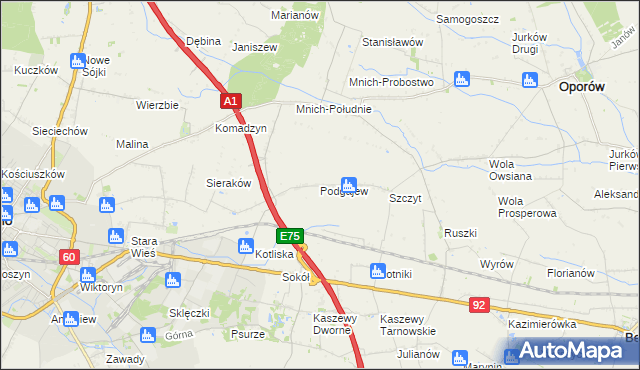 mapa Podgajew gmina Oporów, Podgajew gmina Oporów na mapie Targeo