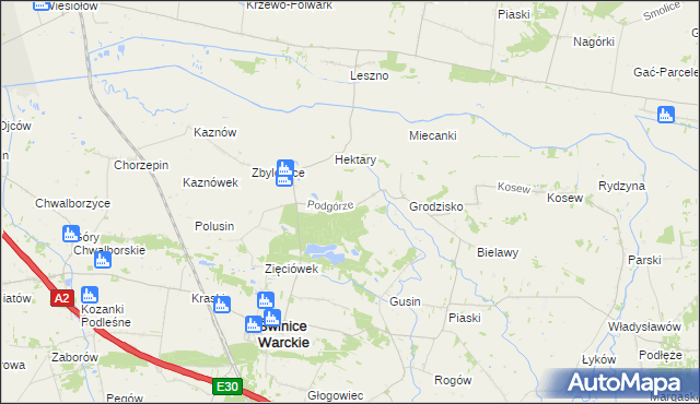 mapa Podgórze gmina Świnice Warckie, Podgórze gmina Świnice Warckie na mapie Targeo
