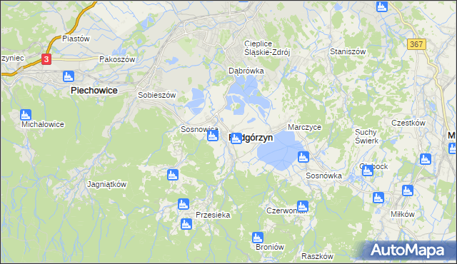 mapa Podgórzyn powiat jeleniogórski, Podgórzyn powiat jeleniogórski na mapie Targeo