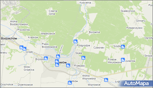 mapa Podgrodzie gmina Ćmielów, Podgrodzie gmina Ćmielów na mapie Targeo