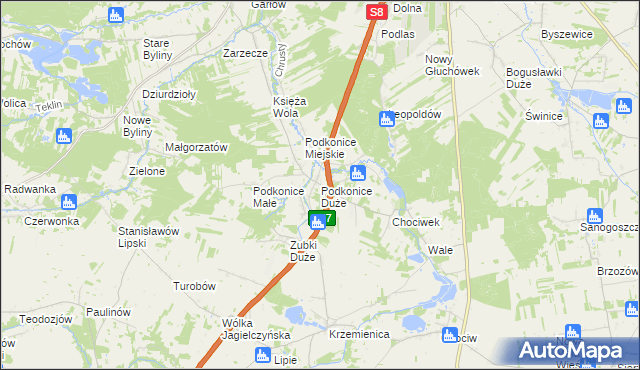 mapa Podkonice Duże, Podkonice Duże na mapie Targeo