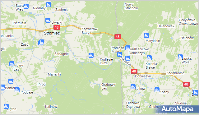 mapa Podlesie Duże gmina Stromiec, Podlesie Duże gmina Stromiec na mapie Targeo