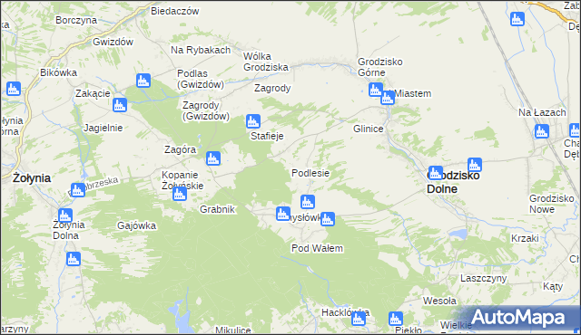 mapa Podlesie gmina Grodzisko Dolne, Podlesie gmina Grodzisko Dolne na mapie Targeo