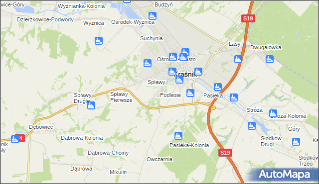 mapa Podlesie gmina Kraśnik, Podlesie gmina Kraśnik na mapie Targeo