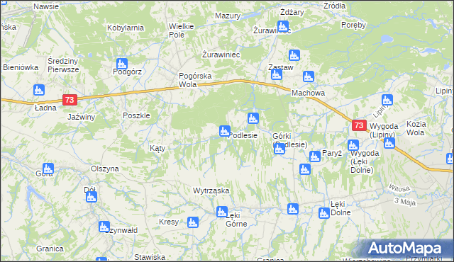 mapa Podlesie gmina Pilzno, Podlesie gmina Pilzno na mapie Targeo