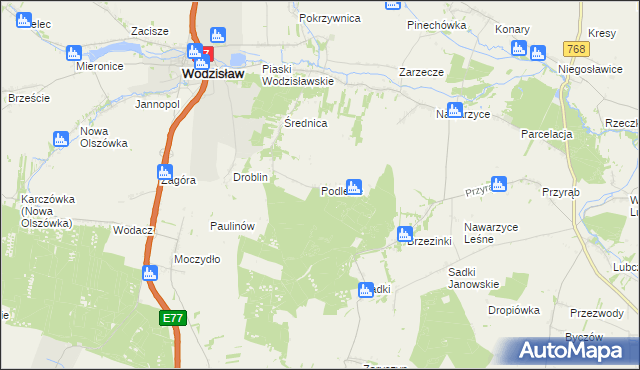 mapa Podlesie gmina Wodzisław, Podlesie gmina Wodzisław na mapie Targeo