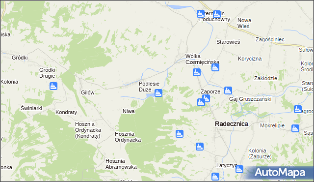 mapa Podlesie Małe gmina Radecznica, Podlesie Małe gmina Radecznica na mapie Targeo