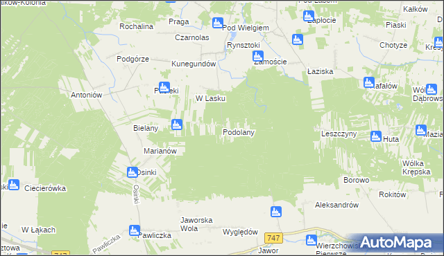 mapa Podolany gmina Ciepielów, Podolany gmina Ciepielów na mapie Targeo