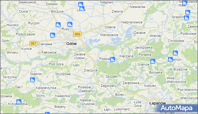 mapa Podolany gmina Gdów, Podolany gmina Gdów na mapie Targeo