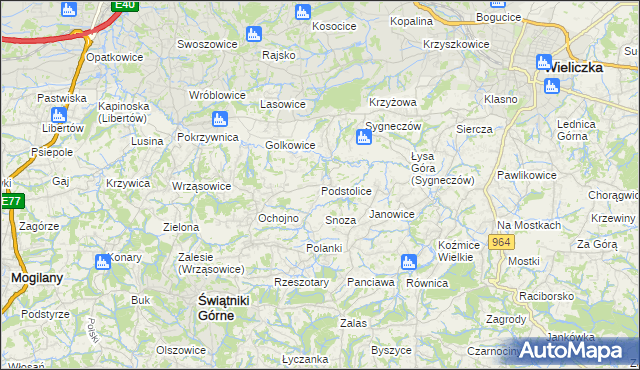 mapa Podstolice gmina Wieliczka, Podstolice gmina Wieliczka na mapie Targeo