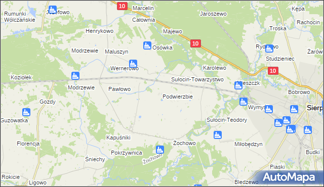 mapa Podwierzbie gmina Sierpc, Podwierzbie gmina Sierpc na mapie Targeo