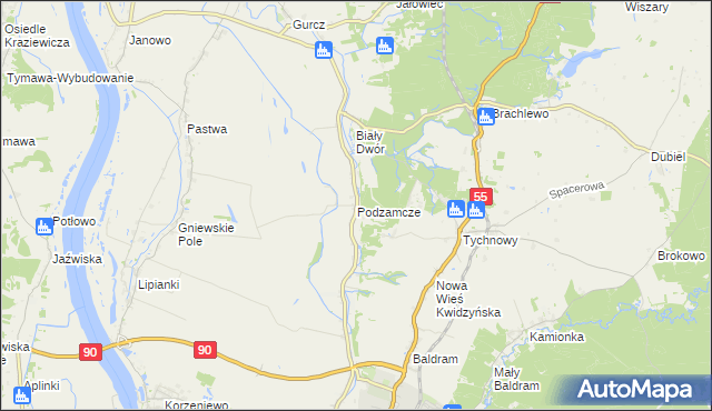 mapa Podzamcze gmina Kwidzyn, Podzamcze gmina Kwidzyn na mapie Targeo