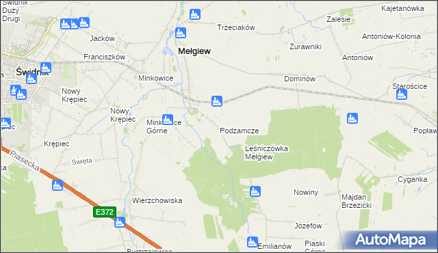 mapa Podzamcze gmina Mełgiew, Podzamcze gmina Mełgiew na mapie Targeo