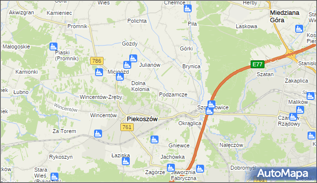 mapa Podzamcze gmina Piekoszów, Podzamcze gmina Piekoszów na mapie Targeo