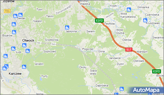 mapa Pogorzel gmina Celestynów, Pogorzel gmina Celestynów na mapie Targeo