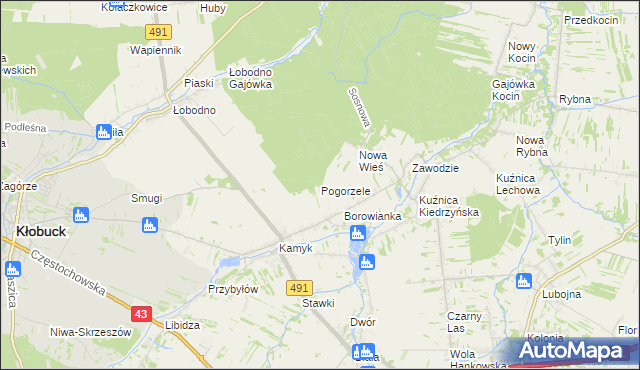 mapa Pogorzele gmina Kłobuck, Pogorzele gmina Kłobuck na mapie Targeo