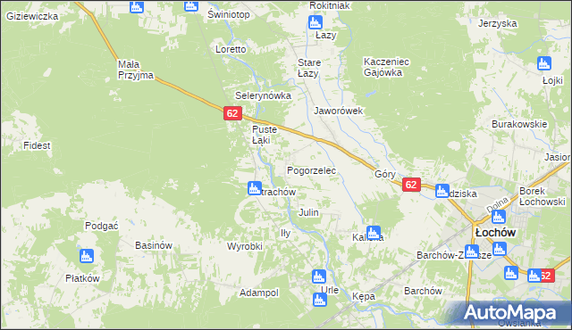 mapa Pogorzelec gmina Łochów, Pogorzelec gmina Łochów na mapie Targeo