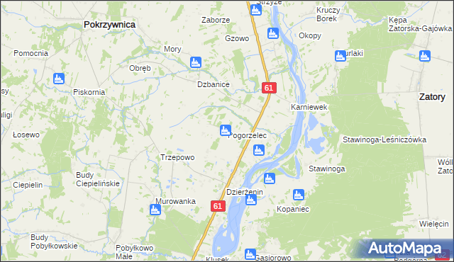 mapa Pogorzelec gmina Pokrzywnica, Pogorzelec gmina Pokrzywnica na mapie Targeo